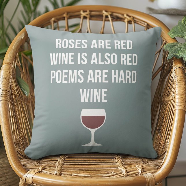 Funny Wine Poem - Wine is Red Poetry is Hard Cushion (Whimsical Wine Pillow)
