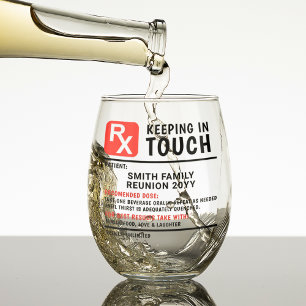 Funny Wine Prescription Family Reunion Custom Text Stemless Wine Glass