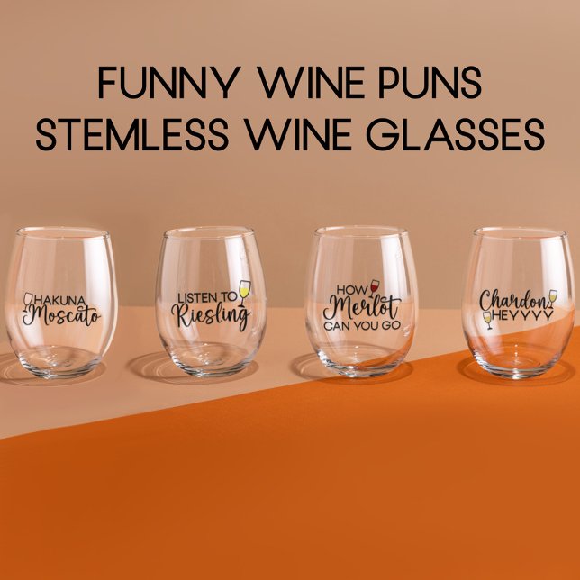 Funny Wine Puns Stemless Wine Glass (Creator Uploaded)
