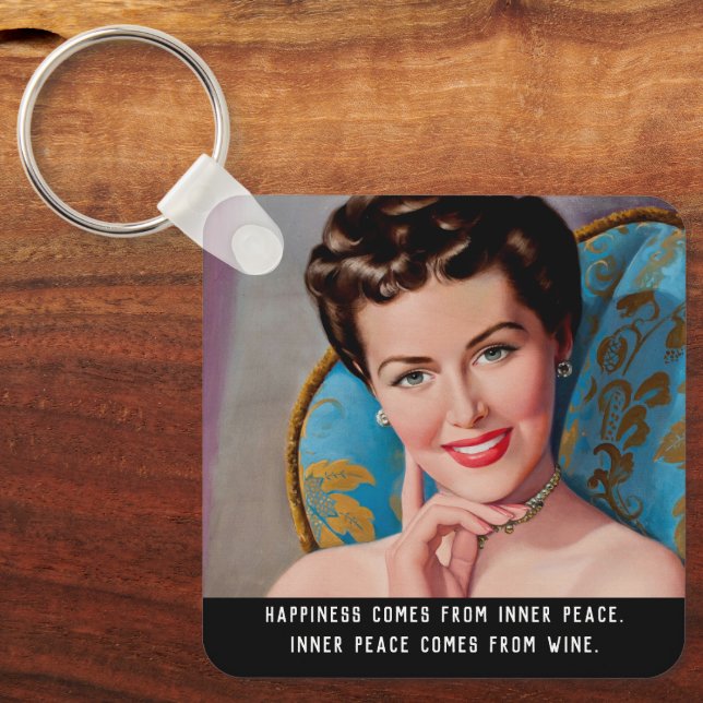 Funny Wine Quote Retro Homemaker   Key Ring (Front)