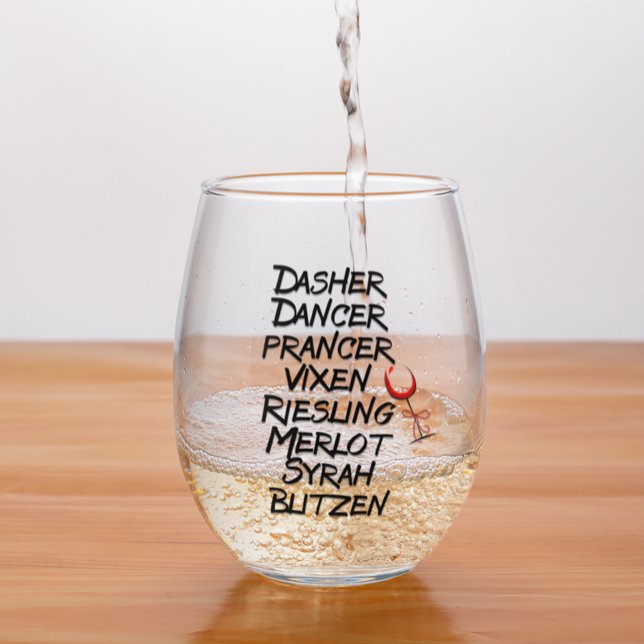 Funny Wine Reindeer Names Christmas Holiday Stemless Wine Glass (Creator Uploaded)
