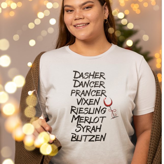 Funny Wine Reindeer Names Christmas Holiday T-Shirt (Creator Uploaded)