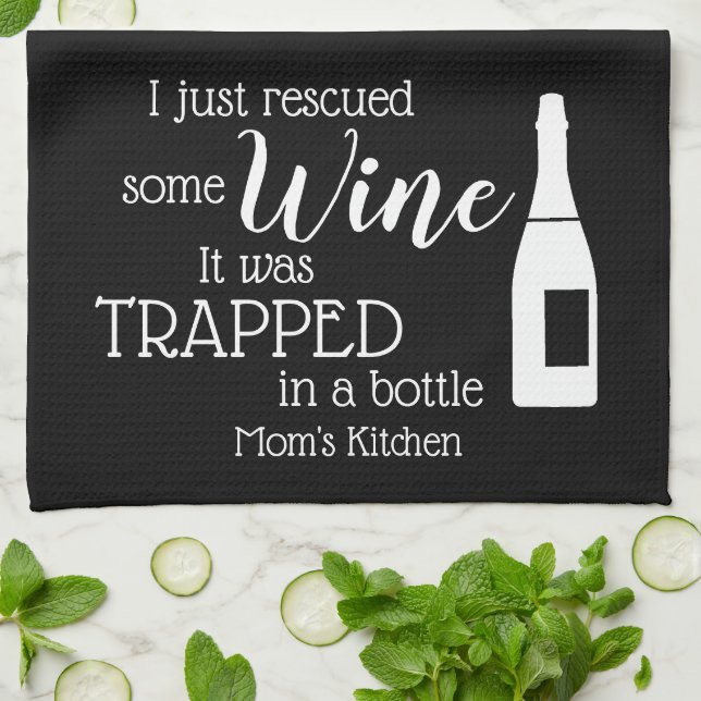 Funny Wine Saying Quote Rescued From Bottle Tea Towel (Folded)