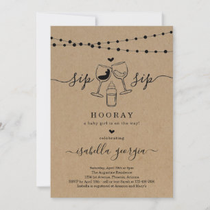 Funny Wine Sip Sip Hooray Baby Shower Invitation