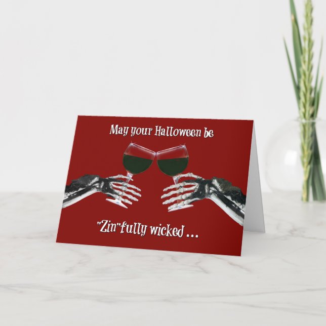 Funny Wine Themed Happy Halloween Cheers Card (Front)