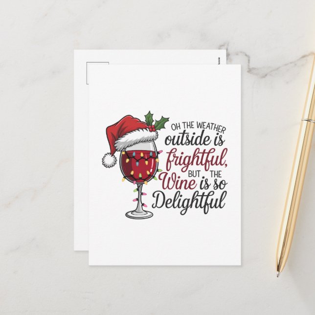 Funny wine word art weather holiday postcard (Front/Back In Situ)
