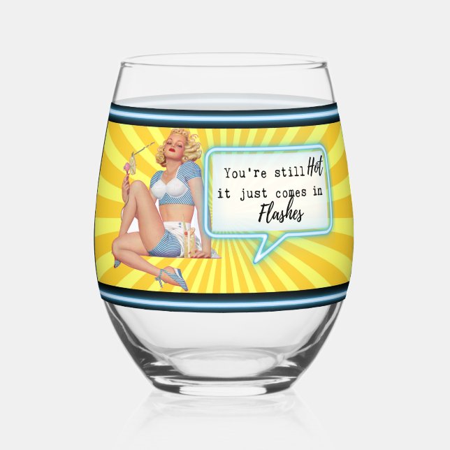 Funny Wineglass Best Friend Gift "Hot Flash" Stemless Wine Glass (Front)