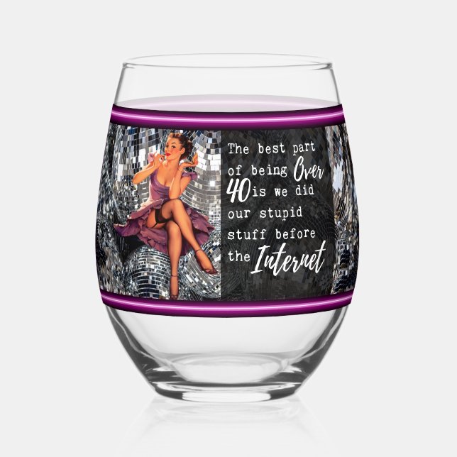 Funny Wineglass Best Friend Gift "Over 40" Stemless Wine Glass (Front)