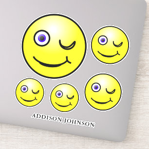 Funny Wink & Smile Emoji Yellow Faces Add Name 8"