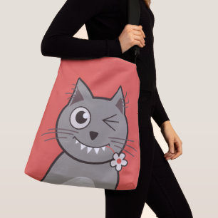Funny Winking Cartoon Kitty Cat Crossbody Bag