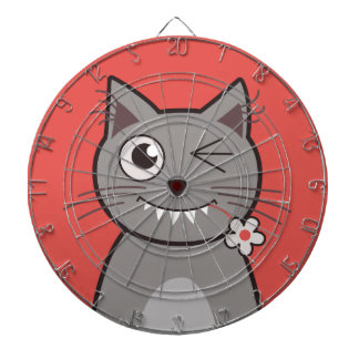 Funny Winking Cartoon Kitty Cat Dartboard