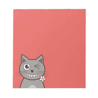 Funny Winking Cartoon Kitty Cat Notepad