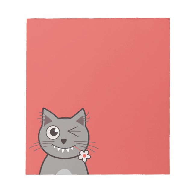 Funny Winking Cartoon Kitty Cat Notepad (Front)