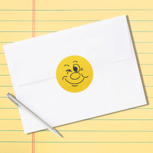 Funny Winking Face Round Sticker