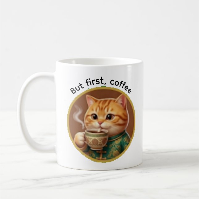 Funny Winking Lucky Cat Coffee Mug Template - But  (Left)