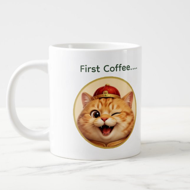 Funny Winking Lucky Cat Custom Name Coffee Mug (Left)