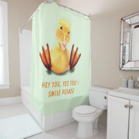 Funny Winking Yellow Duck Shower Curtain Your Text