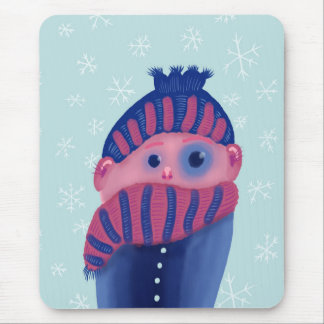 Funny winter character with hat and scarf mouse mat