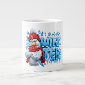 Funny Winter Chicken Sweatshirt - Grumpy Rooster w Large Coffee Mug
