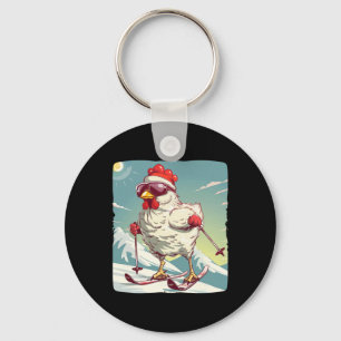 Funny Winter Chicken With Cross-country Skiing Sho Key Ring