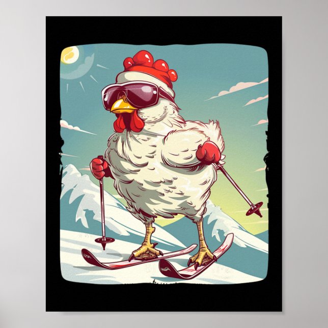 Funny Winter Chicken With Cross-country Skiing Sho Poster (Front)