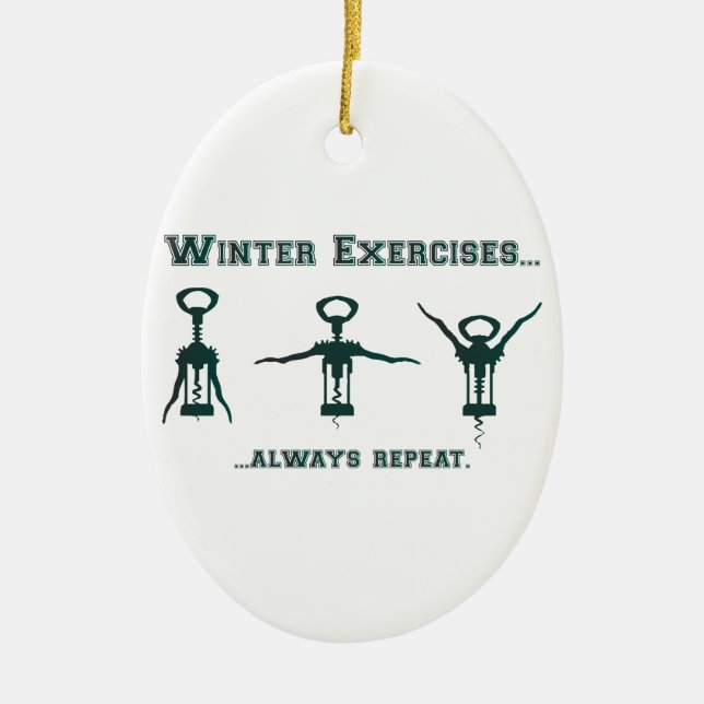 Funny Winter Exercises Ceramic Tree Decoration (Front)