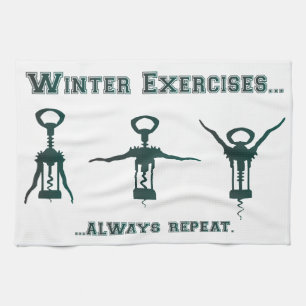 Funny Winter Exercises Tea Towel