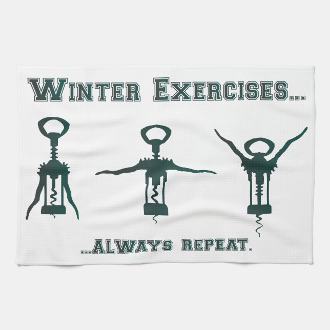 Funny Winter Exercises Tea Towel (Horizontal)