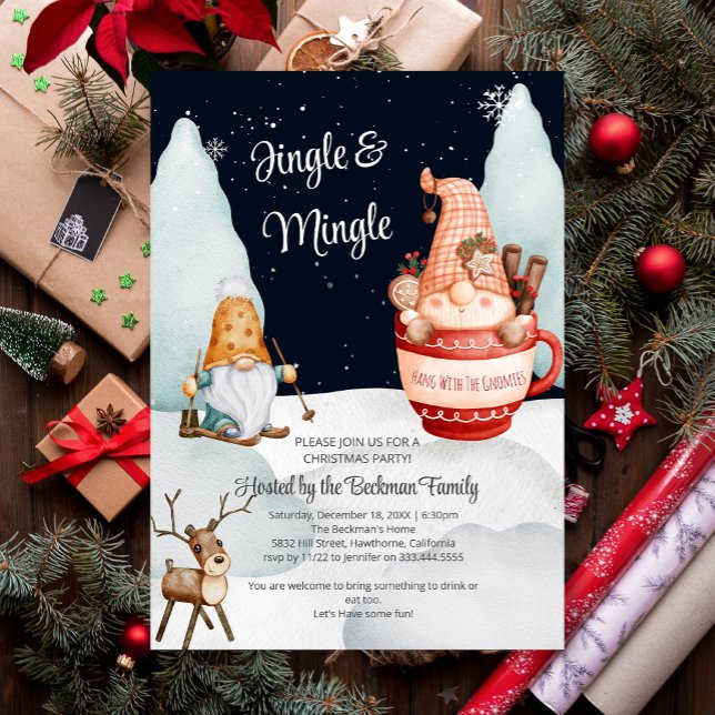 Funny Winter Snow Gnomes Christmas Holiday Party Invitation (Funny Winter Snow Gnomes Christmas Holiday Party Invitation)