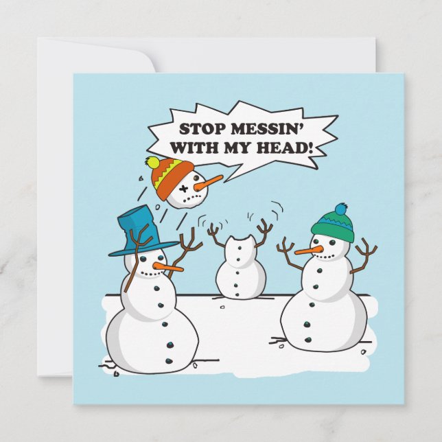 Funny Winter Snowmen Cartoon Joke Flat Holiday Card (Front)
