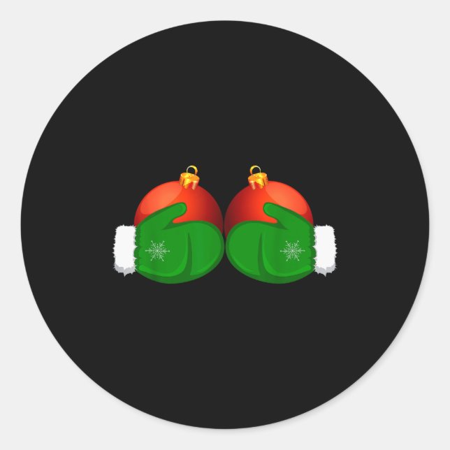 Funny Winter Women's Tee Mittens Holding Xmas Ball Classic Round Sticker (Front)