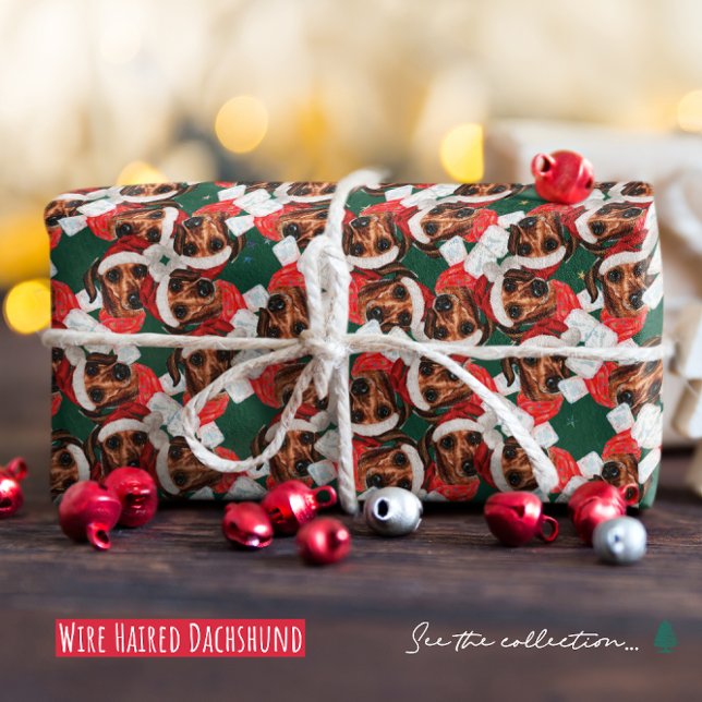 Funny Wire Haired Dachshund Christmas Pattern Wrapping Paper (Creator Uploaded)