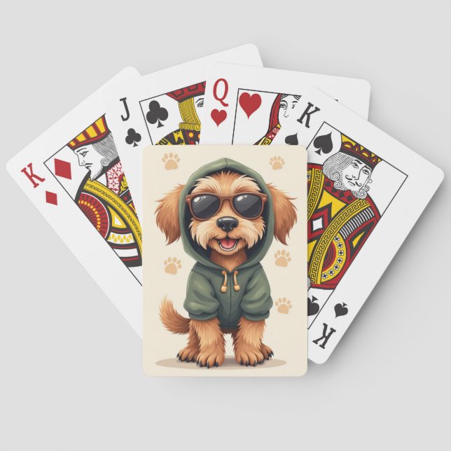 Funny Wirehaired Pointing Griffon Kawaii Dog Playing Cards (Back)