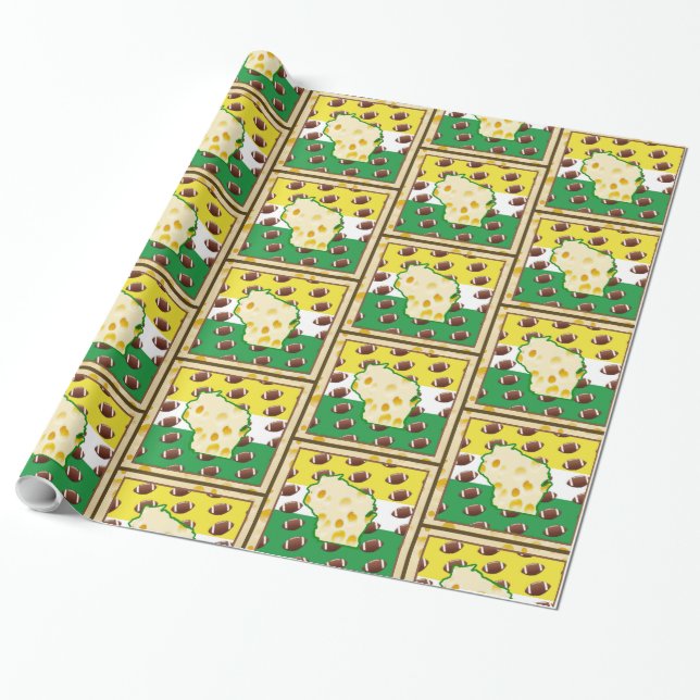 Funny Wisconsin Cheese Head Football Birthday Wrapping Paper (Unrolled)