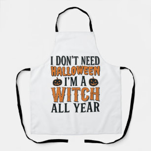 Funny Witch All Year Halloween Typography Design_1 Apron