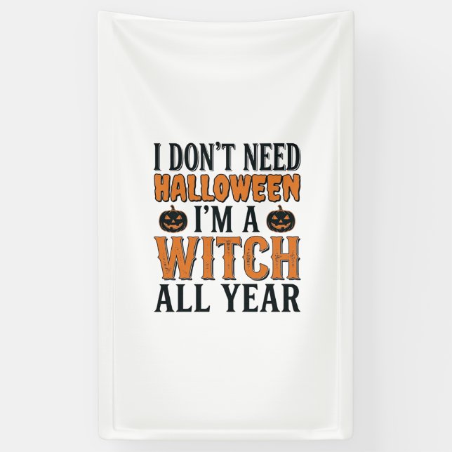 Funny Witch All Year Halloween Typography Design_1 Banner (Vertical)
