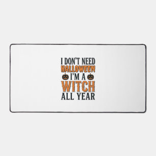 Funny Witch All Year Halloween Typography Design_1 Desk Mat
