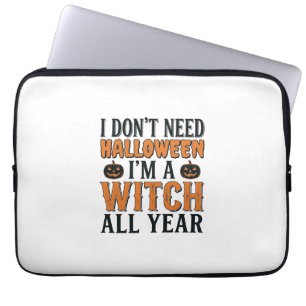 Funny Witch All Year Halloween Typography Design_1 Laptop Sleeve