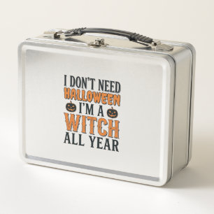 Funny Witch All Year Halloween Typography Design_1 Metal Lunch Box