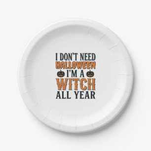 Funny Witch All Year Halloween Typography Design_1 Paper Plate