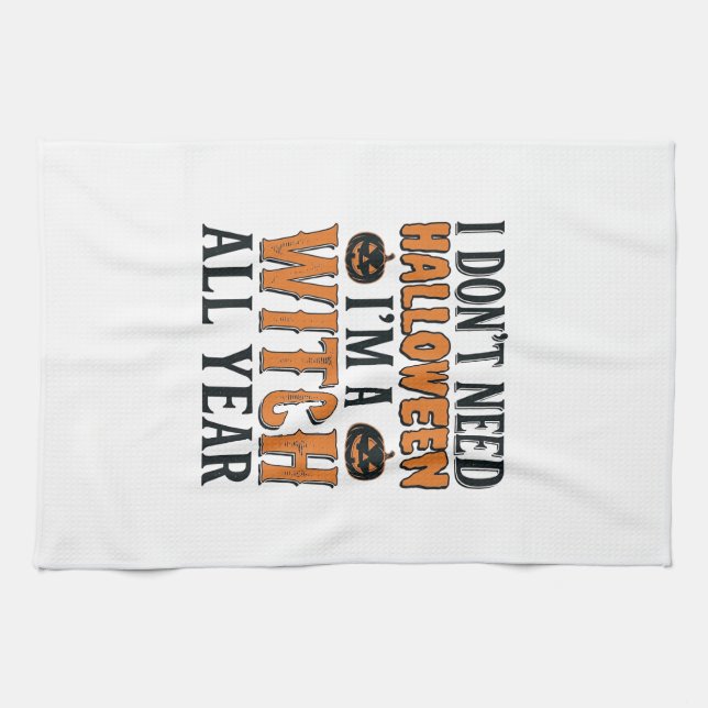 Funny Witch All Year Halloween Typography Design_1 Tea Towel (Horizontal)