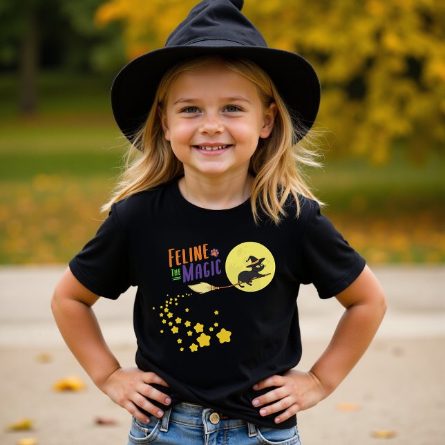 Funny Witch Black Cat Cartoon Whimsical Halloween T-Shirt (Creator Uploaded)