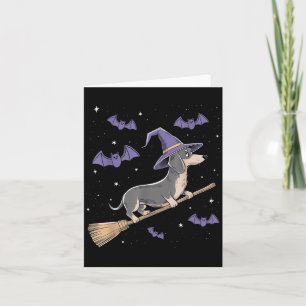 Funny Witch Broomstick Dachshund Lovers Spooky Card