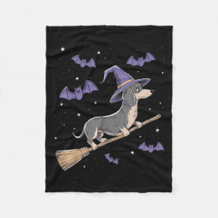 Funny Witch Broomstick Dachshund Lovers Spooky Fleece Blanket