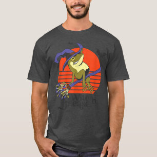 Funny Witch Cartoon Frog Riding Broomstick Hallowe T-Shirt