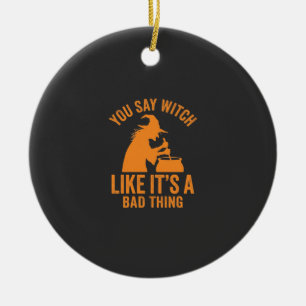Funny Witch Cauldron Halloween Ceramic Tree Decoration