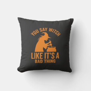Funny Witch Cauldron Halloween Cushion