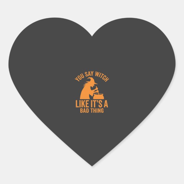 Funny Witch Cauldron Halloween Heart Sticker (Front)