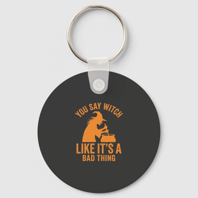 Funny Witch Cauldron Halloween Key Ring (Front)