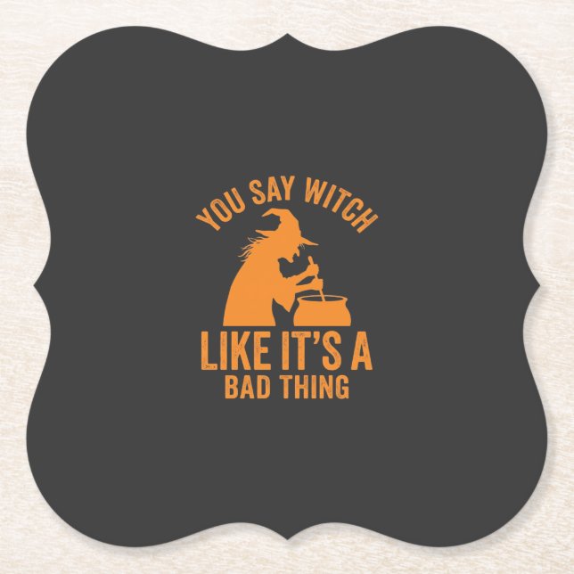 Funny Witch Cauldron Halloween Paper Coaster (Front)